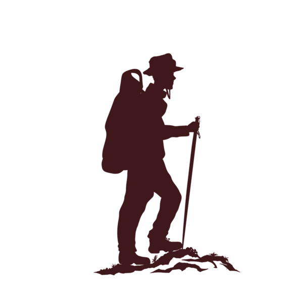 Geçmişi olmayan bir sopayla dağa tırmanan bir adamın silüeti.