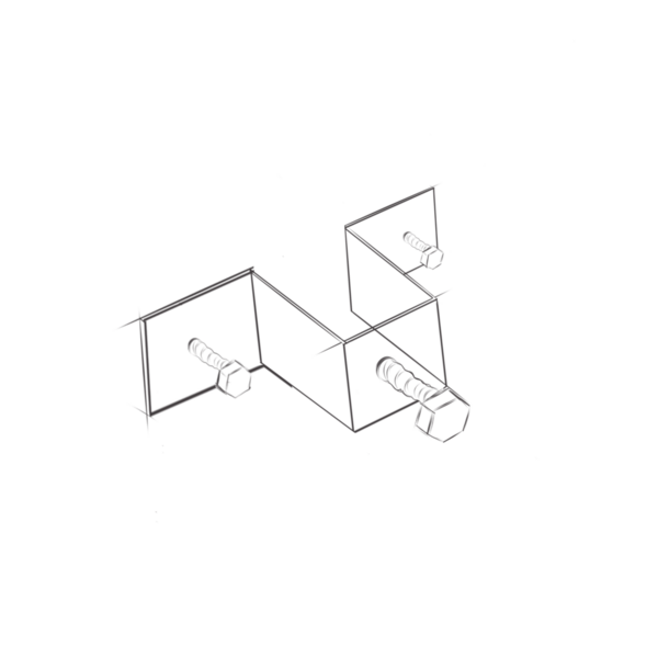 Açı demiri ile beyaz arkaplanı birleştirmek için cıvataların taslağı