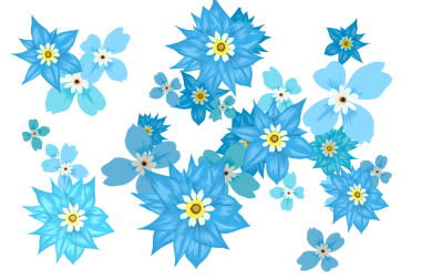 Arka planda mavi çiçekler var.