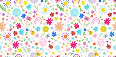 Örüntü yayları. Yavru hayvanlar kusursuz kalıplar. Şirin hayvanları ve çiçekleri olan vektör çizimi. Tüm dosyalar vektörde. 90 'ların şirin tasarımı. Botanik elementler, yıldızlar, geometrik, çiçekler. BEBEK PATTERN