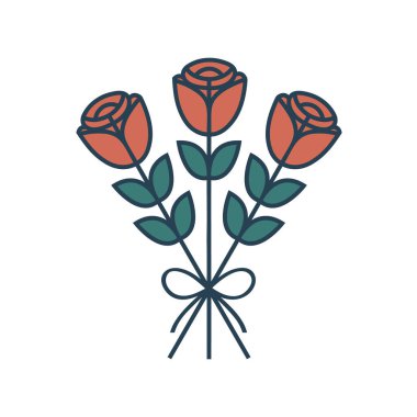 Vector Illustration of Three Roses, Bouquet, Flowers, Valentine's Day, Mother's Day, Love, Romance.