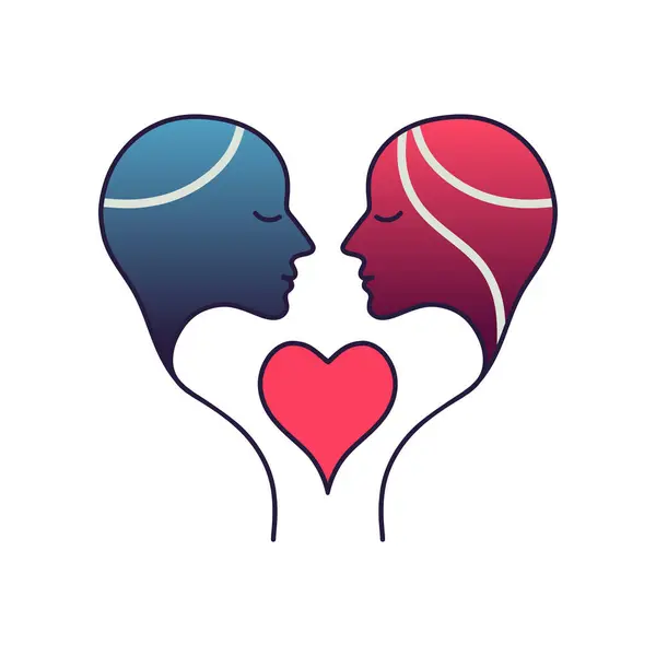 Two Faces in Love, Heart Shape, Abstract Design, Valentine's Day, Vector Art.