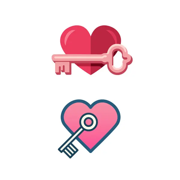 Heart and Key Icons, Love, Trust, Relationship, Vector Illustrations.