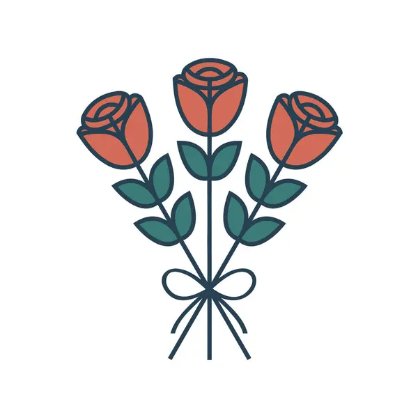 Vector Illustration of Three Roses, Bouquet, Flowers, Valentine's Day, Mother's Day, Love, Romance.