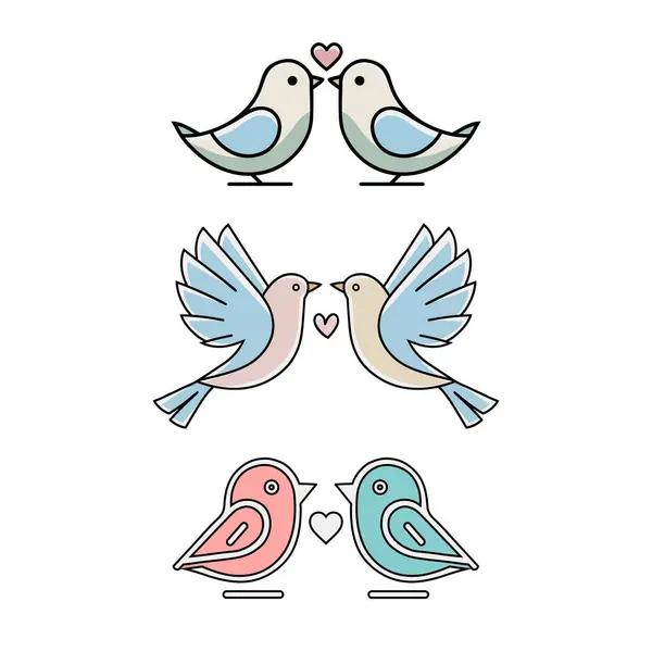 Love Bird Clipart, Cute Bird Couples, Romantic Symbols, Vector Set.