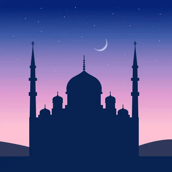 Gece Camisi, Yıldızlı Gök, Hilal Ay, İslami Mimari, Vektör Grafik