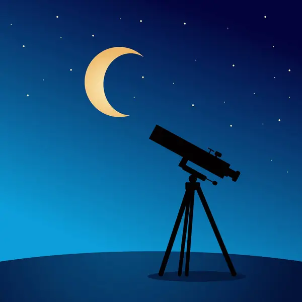 Ramazan ve Kurban Bayramı ve Teleskop, Gece Gökyüzü, Yıldızlara Bakış, Uzay Keşfi, Vektör Grafiği