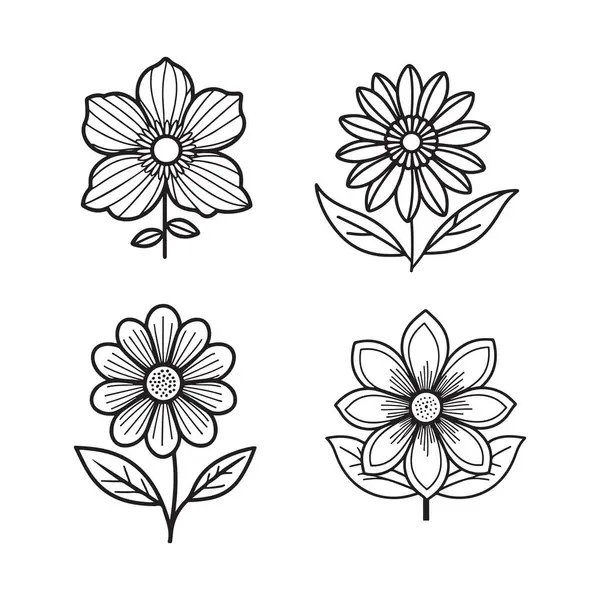 Satır Sanatı Çiçekleri 4 Basit Çiçek Vektörü Simgeleri