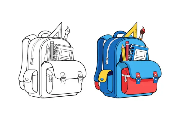 Çocuk Okul Çantası Renklendirme Sayfa Vektörü İllüstrasyonu