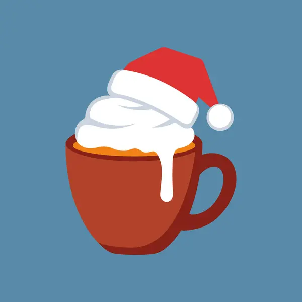 Tüylü krema ve Noel Baba şapkasıyla kaplanmış sıcak bir fincan kahvenin yer aldığı büyüleyici bir ikon. Tatil promosyonları ve mevsimlik tasarımlar için mükemmel..