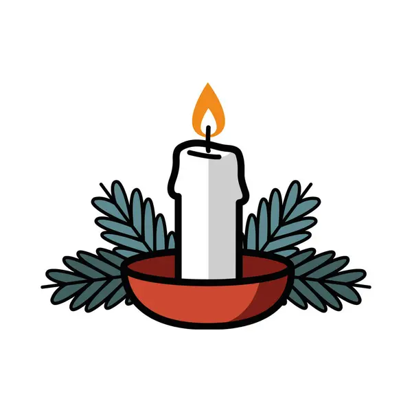 Tek bir beyaz mum, yemyeşil çam dallarının arasına yerleşmiş kırsal bir kırmızı tutucu içinde parlak bir şekilde yanar. Bu festival sahnesi, Noel tasarımları için mükemmel olan tatil sezonunun sıcaklığını ve ruhunu çağrıştırıyor..