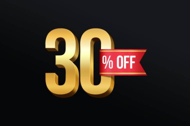 30% off Discount in Gold Colored Vector Template Design Illustration. clipart