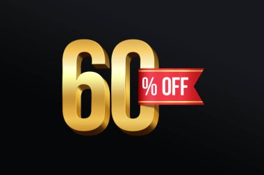 60% off Discount in Gold Colored Vector Template Design Illustration. clipart