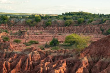 the Tatacoa Desert in Colombia, Huila, showcasing its arid landscape, eroded canyons, unique rock formations, and vibrant skies. Perfect for nature, travel, and adventure themes. clipart