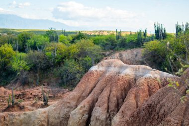 the Tatacoa Desert in Colombia, Huila, showcasing its arid landscape, eroded canyons, unique rock formations, and vibrant skies. Perfect for nature, travel, and adventure themes. clipart