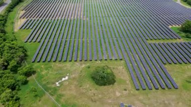 Yeşil elektrik üreten güneş çiftliği, çevresel koruma ve ekoloji. Yüksek kalite 4k görüntü