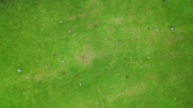 Green Field 'daki futbol maçının hava aracı görüntüsü. Yüksek kalite 4k görüntü