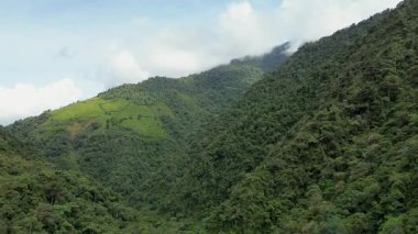 Kolombiya Valle del Cauca yakınlarındaki Yeşil Dağlar üzerinde insansız hava aracı görüntüsü. Yüksek kalite 4k görüntü