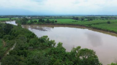 Cauca Nehri kıyısında hava uçuşu. Yüksek kalite 4k görüntü