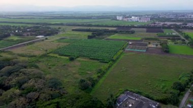 Palmira, Kolombiya Çiftliği ve Şehir Manzarası Palmira, Valle del Cauca, Tarım Alanları ve Kentsel Alanı 'nın yanında Croplands View, Kolombiya' da Drone View. Yüksek kalite 4k görüntü