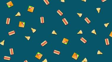 Düz stil çizimler içeren kusursuz desenler ve donuk arkaplanda pizza dilimleri..