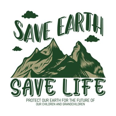 powerful image promoting environmental awareness.  ideal for campaigns, websites, or social media.  features stunning mountain scenery and a strong message.  high-resolution, easily adaptable for various projects. clipart