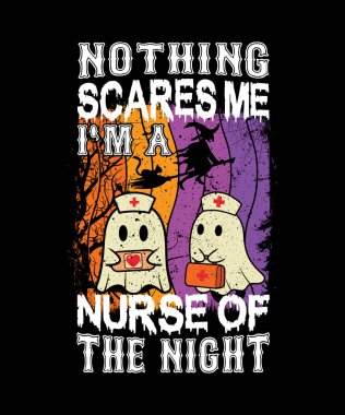 Cadılar Bayramı için giyinmiş iki sevimli hayalet hemşire. Eğlenceli ve ürkütücü bir tıbbi temalı. Grafik tasarımı.