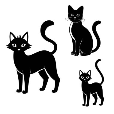 Kedi silueti kara kedi sanat çizimi Premium Vektör