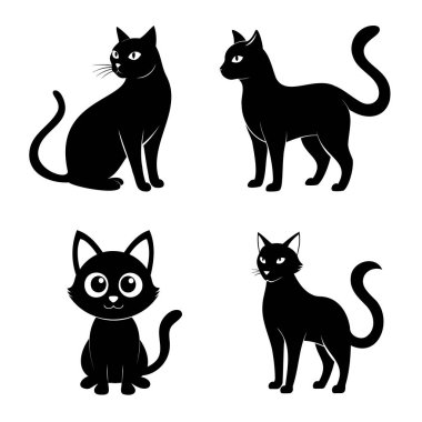 Kedi silueti kara kedi sanat çizimi Premium Vektör