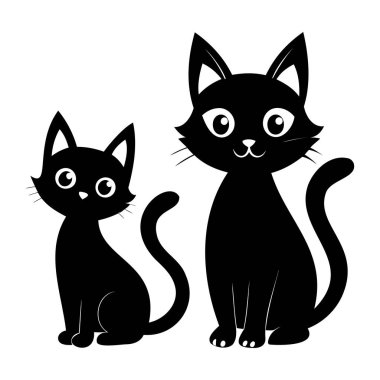 Kedi silueti kara kedi sanat çizimi Premium Vektör