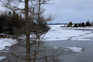 Kısmen donmuş bir nehrin yukarıdan görünüşü