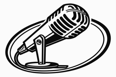 Bu mikrofon logo vektörü ile klasik cazibe ve modern tasarımın mükemmel bir karışımını deneyin. Temiz ve sağlam bir arkaplan üzerine markalaştırma, podcast görseller, müzik projeleri ve retro-ilham grafikleri için ideal.