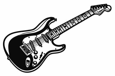 Explore a unique set of vector designs featuring a dragon icon, electric guitar icon, bee silhouette, and penguin icon, all showcased on a crisp solid white background. clipart