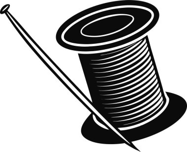  İplik makarası simgesi ile dikiş iğnesi. Bu düzenlenebilir ve yazdırılabilir bir vektör ep dosyasıdır.