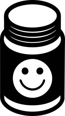  Antidepresan hap şişesi ve mutlu bir gülümseme. Bu düzenlenebilir ve yazdırılabilir bir vektör eps dosyası.