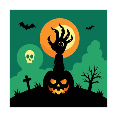 spooky-halloween-poster-with-pumpkins--skeleton-ha
