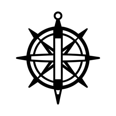 pusula ve kalem simgesi-vektör illüstrasyonu-