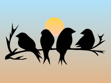 Birds icon vector, Birds on a branch illustration sign, Fly symbol of animals logo clipart