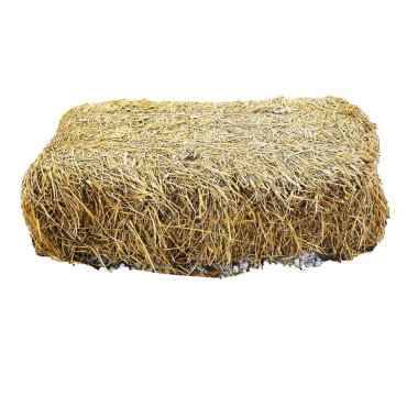 Oturmak için saman balyası ve beyaz arkaplanda izole edilmiş parti dekorasyonu