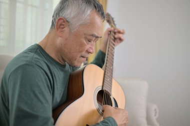 Usta bir gitarist evde müzik çalıyor.