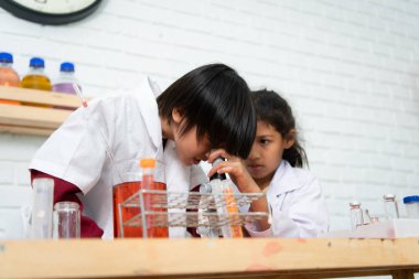 Fen sınıfındaki küçük kız ve erkek çocuk sistematik düşünme, muhakeme, gözlem ve veri toplama sürecinin temelidir. İşlem için analizin yanı sıra