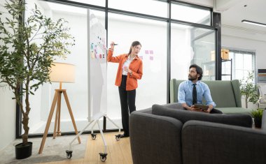 Çağdaş bir ofiste, iki genç girişimci fikir üretme ve bir iş projesi kurma görevinde.