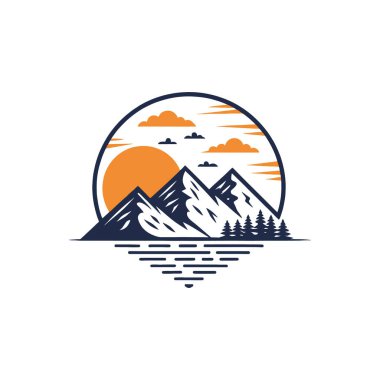 Gün batımı silueti logo vektör çizgisi sanat logosu tasarımı