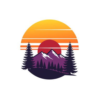 Gün batımı silueti logo vektör çizgisi sanat logosu tasarımı