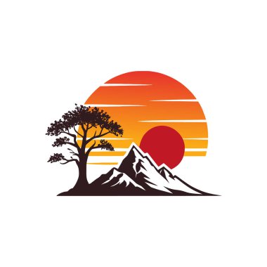 Gün batımı silueti logo vektör çizgisi sanat logosu tasarımı