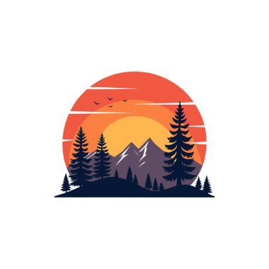 Gün batımı silueti logo vektör çizgisi sanat logosu tasarımı