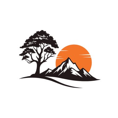 Gün batımı silueti logo vektör çizgisi sanat logosu tasarımı