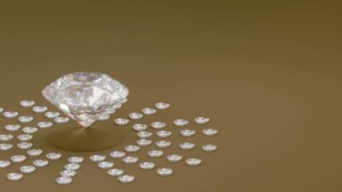 Büyük yuvarlak kesim elmas, hafif bir zemin üzerinde izole edilmiş, 4K 'da pürüzsüz 3D döngü.