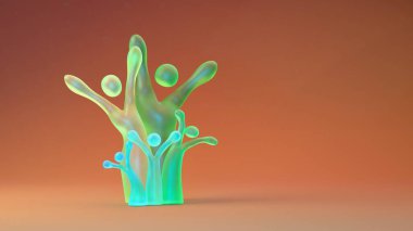 Soyut insan benzeri figürler bir ağaç şeklinde dizilmiş, çeşitli aile veya topluluk bağlantılarını temsil eden, yumuşak ortam ışıklandırmasıyla düzgün bir gradyan yüzey üzerinde duran