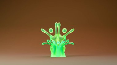 Soyut insan benzeri figürler bir ağaç şeklinde dizilmiş, çeşitli aile veya topluluk bağlantılarını temsil eden, yumuşak ortam ışıklandırmasıyla düzgün bir gradyan yüzey üzerinde duran